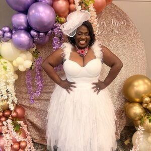 White Feathered Tulle Dress